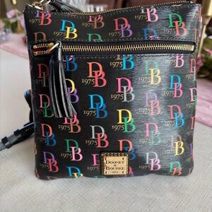 Dooney & Bourke Black Crossbody with Multicolor DB Logo Print